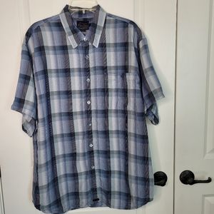 Tommy Bahama Indigo Palms Linen Tencel Blnd Blue Plaid Short Sleeve Shirt Mens L
